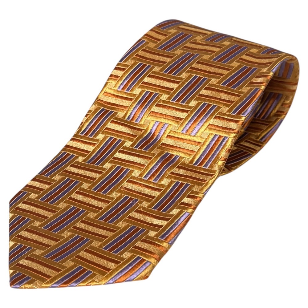 XMI Nordstrom Men's Gold Woven Striped Silk Necktie Business Career